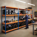 Heavy Duty Shelving 1600mm High Blue & Orange - 3 Bay Premium Racking with 8x 37L Storage Boxes