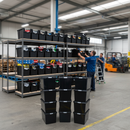 4x Heavy Duty Shelving - 1800mm High - Grey with 12x 37L Plastic Storage Boxes - Detail View