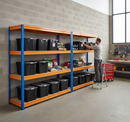 2x Heavy Duty Shelving - 1770mm High - Blue & Orange with 8x 37L Storage Boxes