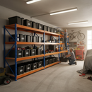 4x Premium Heavy Duty Shelving - 1770mm High - Blue & Orange with 12x 62L Plastic Storage Boxes