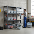 2x Heavy Duty Shelving Unit - 1600mm High - Grey with 12x 60L Plastic Storage Boxes