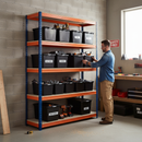 Premium Heavy Duty Shelving - 1600mm High - Blue & Orange with 8x 62L Plastic Storage Boxes