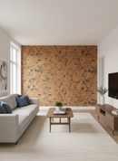 Blue patterned cork wall tiles installed in modern interior