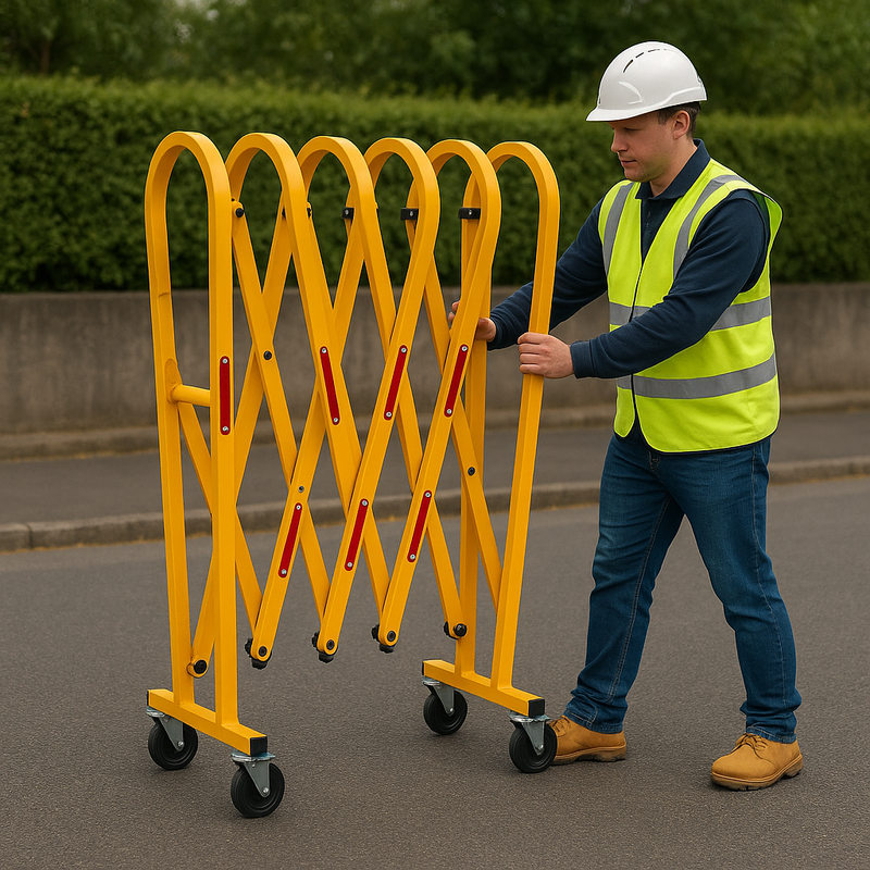 Industrial Extendable Barrier Gate Hi-Vis Crowd Control Solution with Reflectors & Rubber Castors