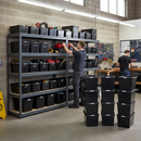3x Heavy Duty Shelving - 1770mm High with 12x 62L Plastic Storage Boxes