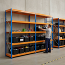 2x Premium Heavy Duty Shelving - 1770mm High - Blue & Orange with 12x 62L Plastic Storage Boxes