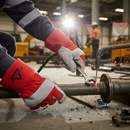 Premium Red Leather Rigger Glove with Rubberised Safety Cuff and Fleece Lining for Enhanced Protection and Comfort - Detai...