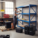 3x Heavy Duty Shelving - 1770mm High - Blue with 8x 62L Plastic Storage Boxes