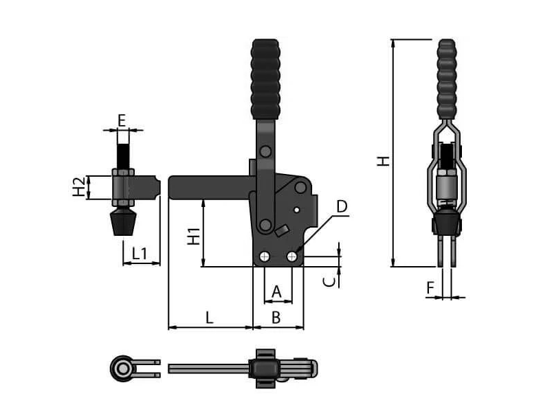 Heavy-Duty Vertical Toggle Clamp – Weldable Arm & Stop