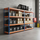 4x Heavy Duty Garage Shelving - 1600mm High - 500kg Load Capacity - Blue & Orange