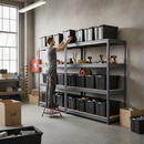 4x Premium Heavy Duty Shelving - 1770mm High - Grey with 12x 62L Storage Boxes