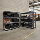4x Premium Heavy Duty Shelving - 1770mm High - Grey with 12x 62L Storage Boxes