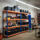 2x Premium Heavy Duty Shelving - 1800mm High - Blue & Orange with 8x 62L Plastic Storage Boxes