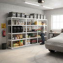 Heavy Duty Metal Garage Shelving - 1800mm High, 90/130kg Capacity - White