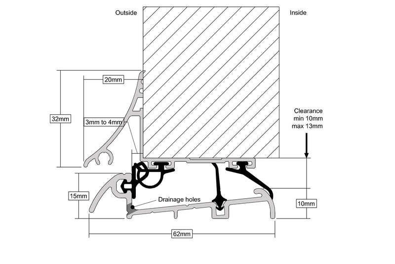 Industrial Grade Threshold Door Sill For Inward Opening Doors