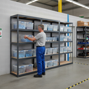 3x Heavy Duty Shelving Units - 2130mm High - Grey with 12x 33.5L Storage Boxes