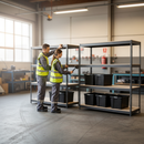 4x Premium Heavy Duty Shelving - 2200mm High - Grey with 8x 37L Plastic Storage Boxes