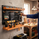 Wall Mounted Tool Rack Organizer with Parts Bins for Garage and Workshop