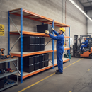 3x Heavy Duty Shelving - 2000mm High - Blue & Orange with 12x 62L Plastic Storage Boxes