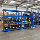 2x Premium Heavy Duty Shelving - 1770mm High - Blue with 8x 62L Plastic Storage Boxes