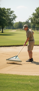 Professional Lightweight Bunker Rake with Durable Green Head and Wood Handle for Easy Outdoor Use - Detail View