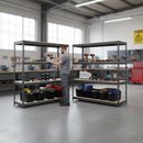 4x Premium Heavy Duty Shelving - 1600mm High - Grey with 8x 37L Plastic Storage Boxes