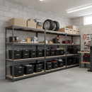 4x Premium Heavy Duty Shelving - 2200mm High - Grey with 12x 37L Plastic Storage Boxes