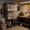 Heavy Duty Shelving Unit - 1600mm High - Grey with 8x 60L Plastic Storage Boxes