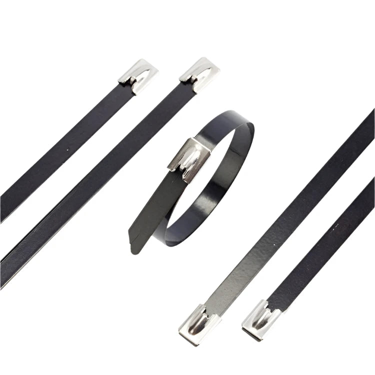 Professional Black Polyester Coated Metal Cable Ties For Industrial Use - 100 Pack