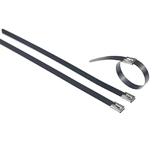 Professional Black Polyester Coated Metal Cable Ties For Industrial Use - 100 Pack