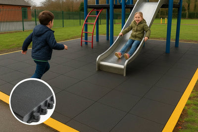Rubber Playground Safety Mats 910 x 910mm (36in x 36in) 17mm – Interlocking Outdoor Play Area Tiles, Black
