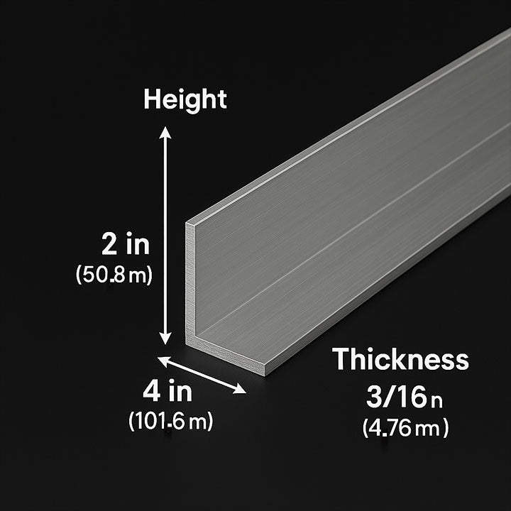 Heavy-Duty Aluminium Unequal Angle 101.6mm x 50.8mm x 4.8mm | 6082T6 Alloy | Ideal for Engineering & Industrial Use