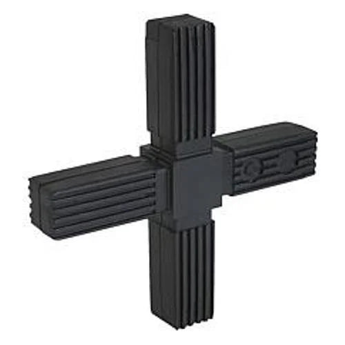 Industrial Black Square Cross Connectors Reliable & Stable Fit For Metal Tubes - 5Pcs