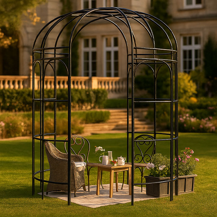 Verdure Round Garden Gazebo – Classic Iron with Open Roof