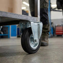 150mm Pressed Steel Fixed Castor Wheel - Black Rubber on Pressed Steel - 130kg Load Capacity