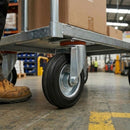 150mm Pressed Steel Swivel Castor Wheel - Black Rubber & 4-Hole Plate - 130kg Load Capacity