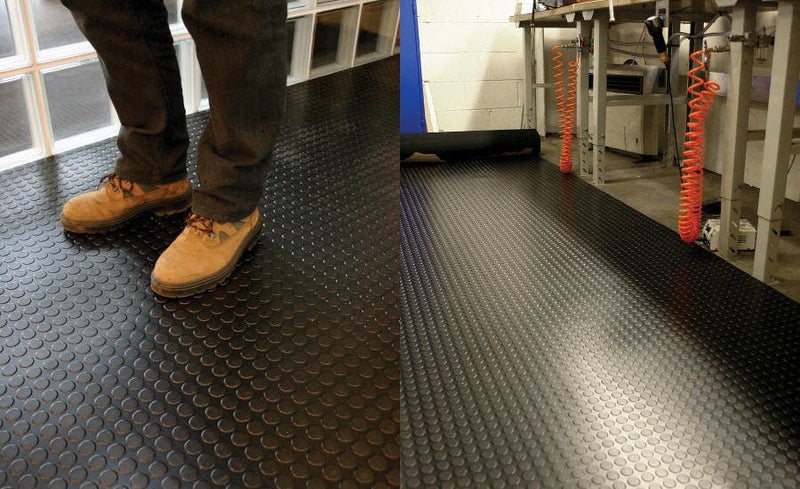 Dark Slate Gray Non Slip Rubber Flooring Rolls Studded Dot Penny Pattern Heavy Duty Rolls Cut Lengths