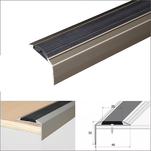 Dim Gray Anodized Aluminium Stair Nosing For Wooden Treads 46mm x 30mm