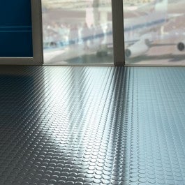 Gray Non Slip Rubber Flooring Rolls Studded Dot Penny Pattern Heavy Duty Rolls Cut Lengths