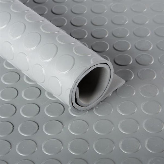 Light Slate Gray Non Slip Rubber Flooring Rolls Studded Dot Penny Pattern Heavy Duty Rolls Cut Lengths